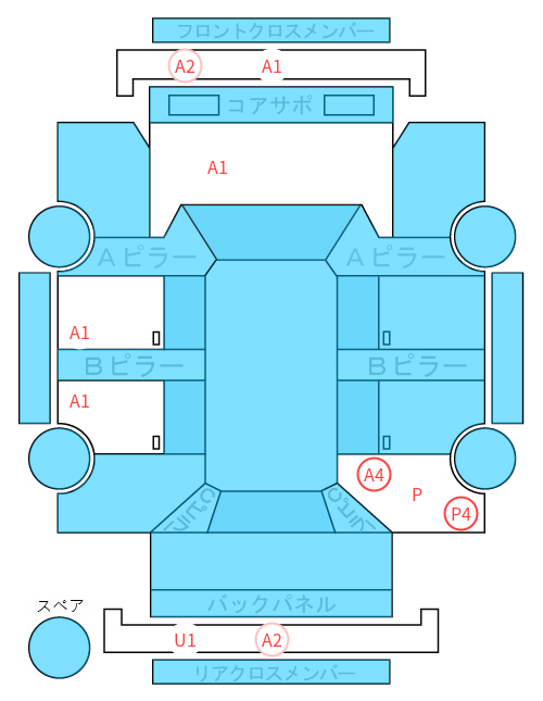 Body condition diagram (damage marks, Japanese labels)