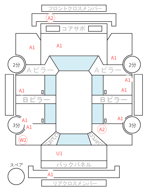 Body condition diagram (damage marks, Japanese labels)