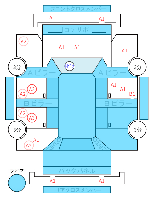 Body condition diagram (damage marks, Japanese labels)