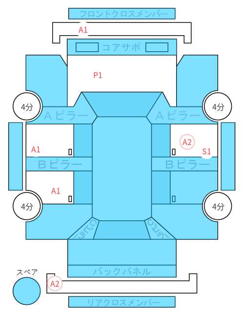 Body condition diagram (damage marks, Japanese labels)