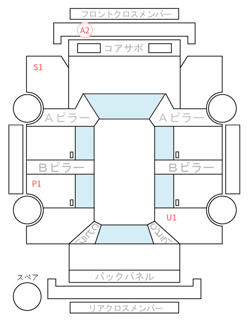 Body condition diagram (damage marks, Japanese labels)