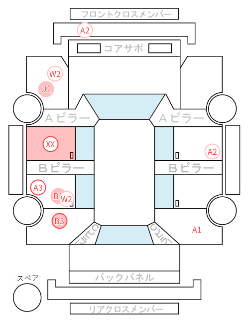Body condition diagram (damage marks, Japanese labels)