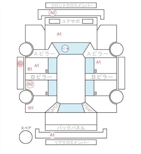 Body condition diagram (damage marks, Japanese labels)