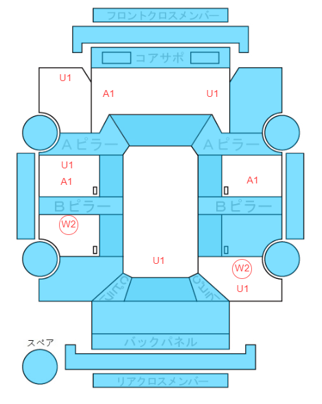 Body condition diagram (damage marks, Japanese labels)