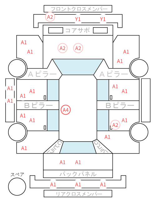 Body condition diagram (damage marks, Japanese labels)