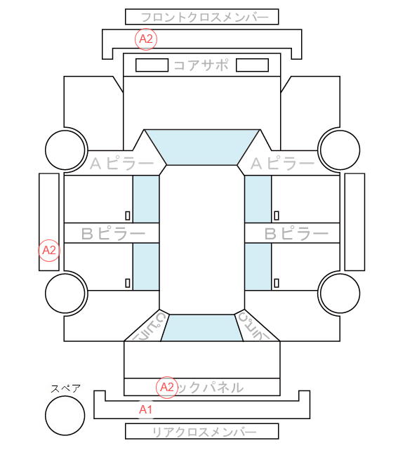 Body condition diagram (damage marks, Japanese labels)