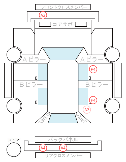 Body condition diagram (damage marks, Japanese labels)