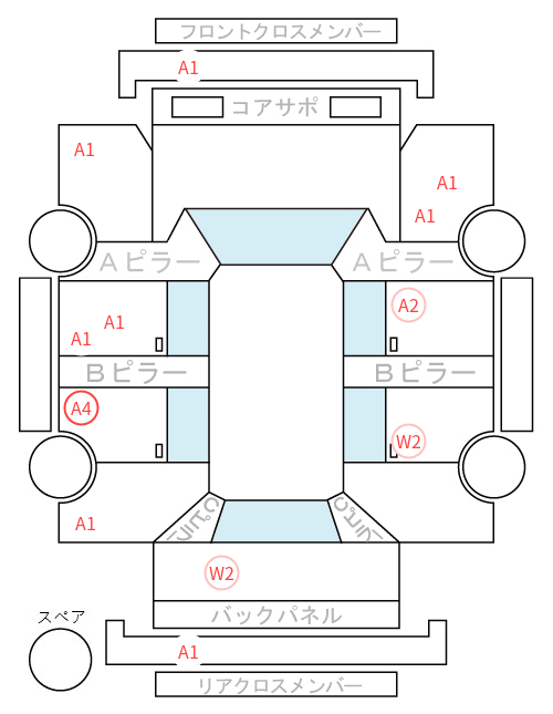 Body condition diagram (damage marks, Japanese labels)