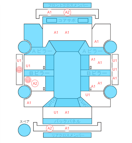 Body condition diagram (damage marks, Japanese labels)