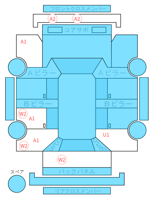 Body condition diagram (damage marks, Japanese labels)