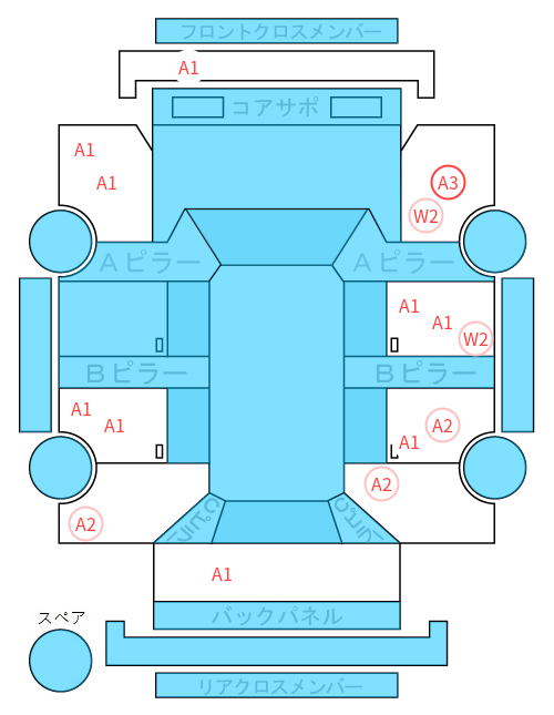 Body condition diagram (damage marks, Japanese labels)