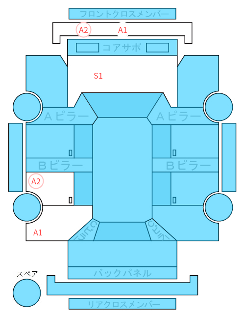 Body condition diagram (damage marks, Japanese labels)