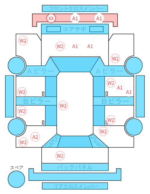Body condition diagram (damage marks, Japanese labels)