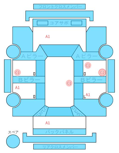 Body condition diagram (damage marks, Japanese labels)
