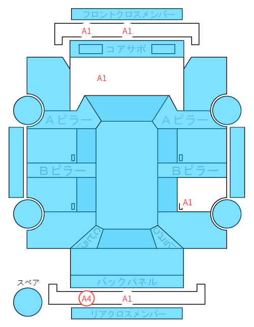 Body condition diagram (damage marks, Japanese labels)