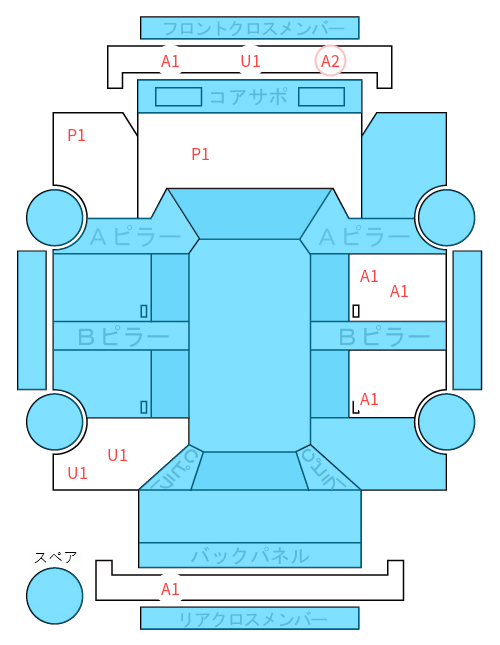 Body condition diagram (damage marks, Japanese labels)