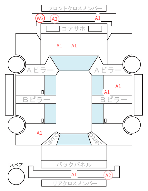 Body condition diagram (damage marks, Japanese labels)