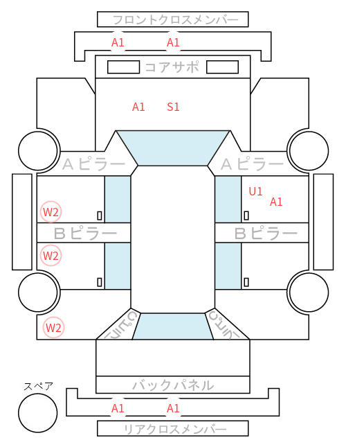 Body condition diagram (damage marks, Japanese labels)