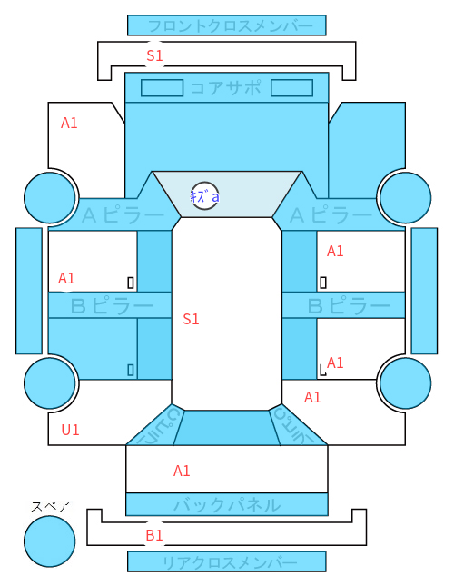 Body condition diagram (damage marks, Japanese labels)