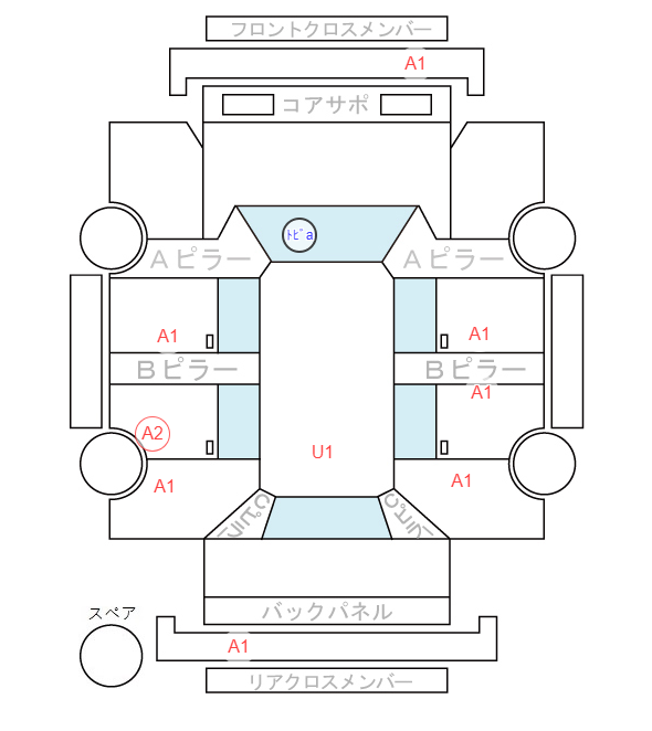 Body condition diagram (damage marks, Japanese labels)