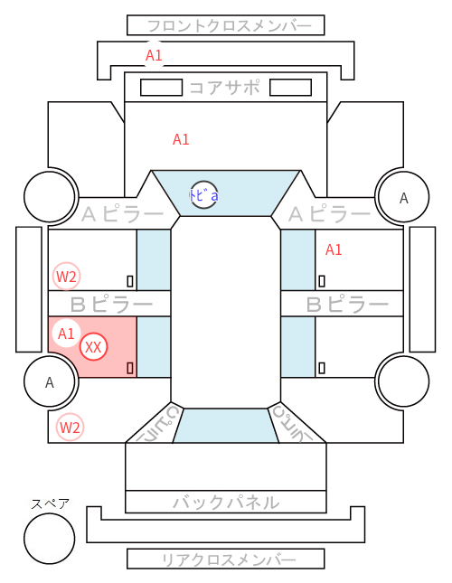 Body condition diagram (damage marks, Japanese labels)