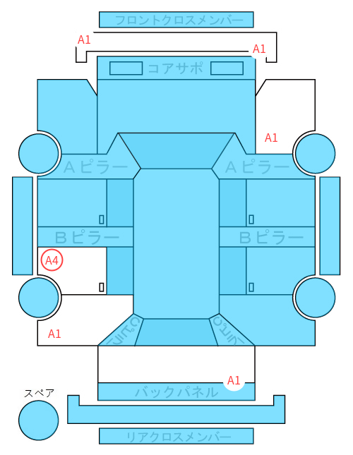 Body condition diagram (damage marks, Japanese labels)