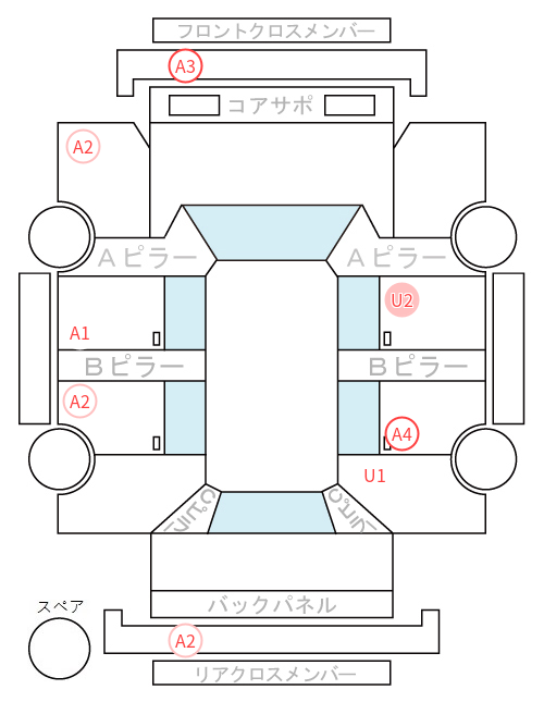 Body condition diagram (damage marks, Japanese labels)