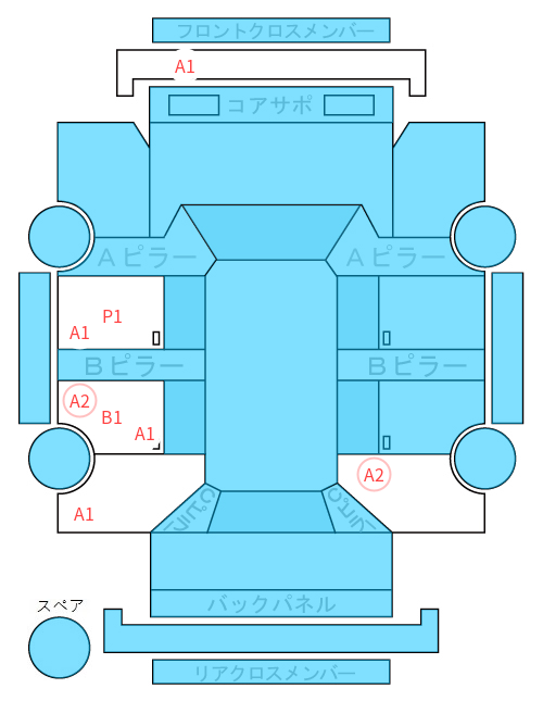 Body condition diagram (damage marks, Japanese labels)