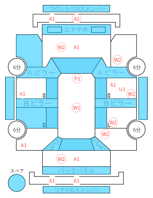 Body condition diagram (damage marks, Japanese labels)