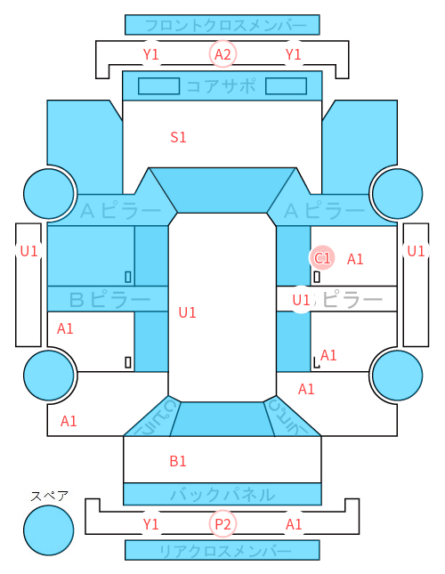 Body condition diagram (damage marks, Japanese labels)