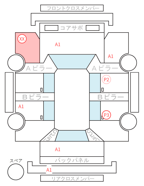 Body condition diagram (damage marks, Japanese labels)