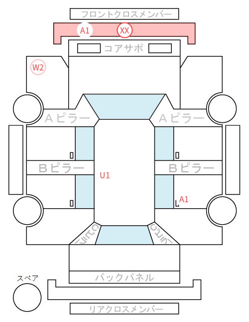 Body condition diagram (damage marks, Japanese labels)