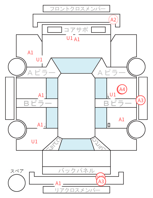 Body condition diagram (damage marks, Japanese labels)