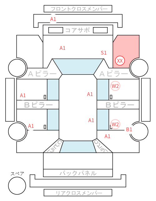 Body condition diagram (damage marks, Japanese labels)