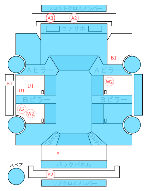 Body condition diagram (damage marks, Japanese labels)