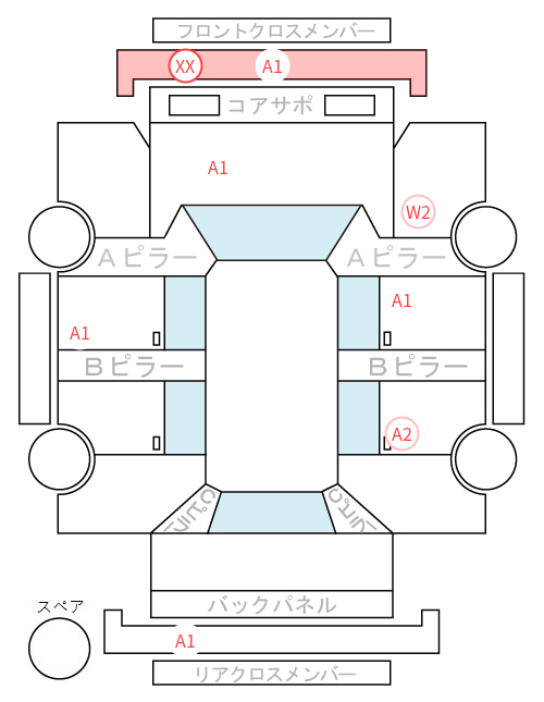 Body condition diagram (damage marks, Japanese labels)