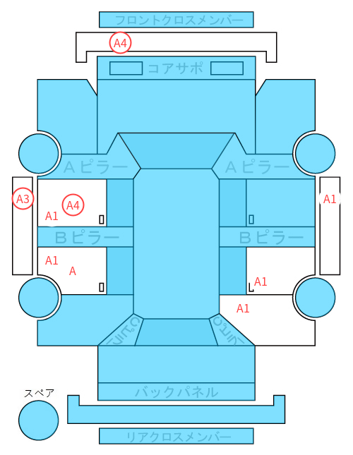 Body condition diagram (damage marks, Japanese labels)