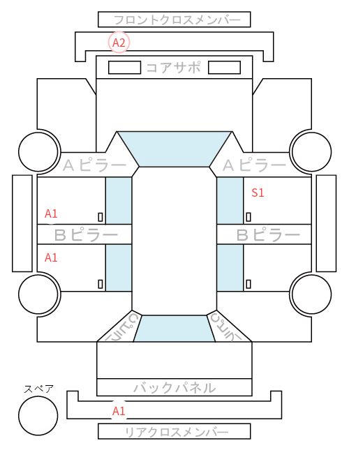 Body condition diagram (damage marks, Japanese labels)