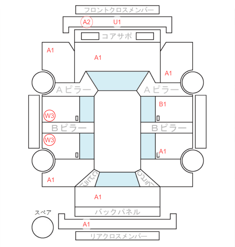 Body condition diagram (damage marks, Japanese labels)