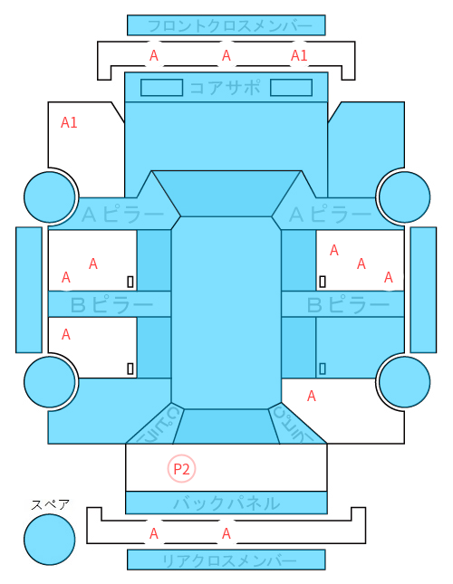 Body condition diagram (damage marks, Japanese labels)