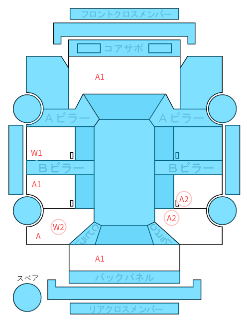 Body condition diagram (damage marks, Japanese labels)