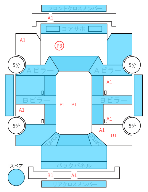 Body condition diagram (damage marks, Japanese labels)