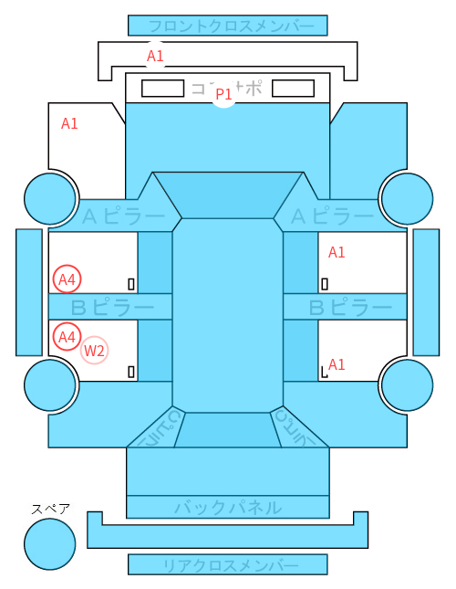 Body condition diagram (damage marks, Japanese labels)
