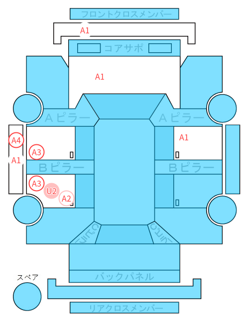 Body condition diagram (damage marks, Japanese labels)