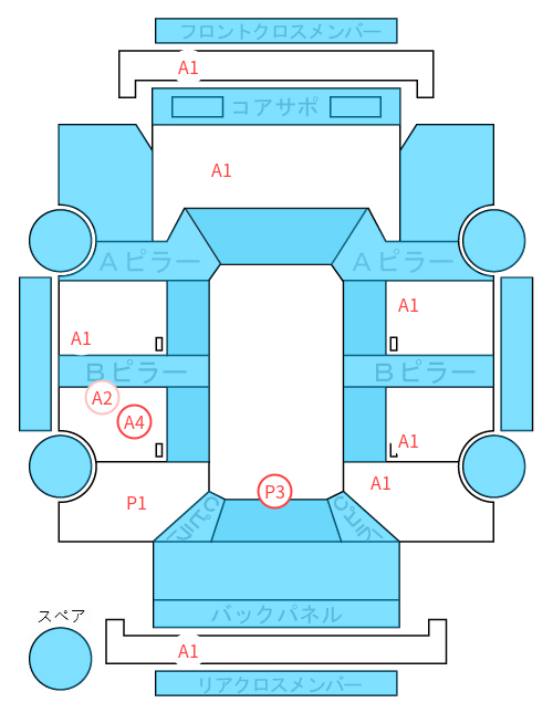 Body condition diagram (damage marks, Japanese labels)