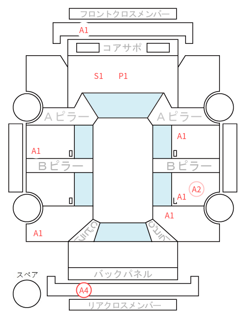 Body condition diagram (damage marks, Japanese labels)
