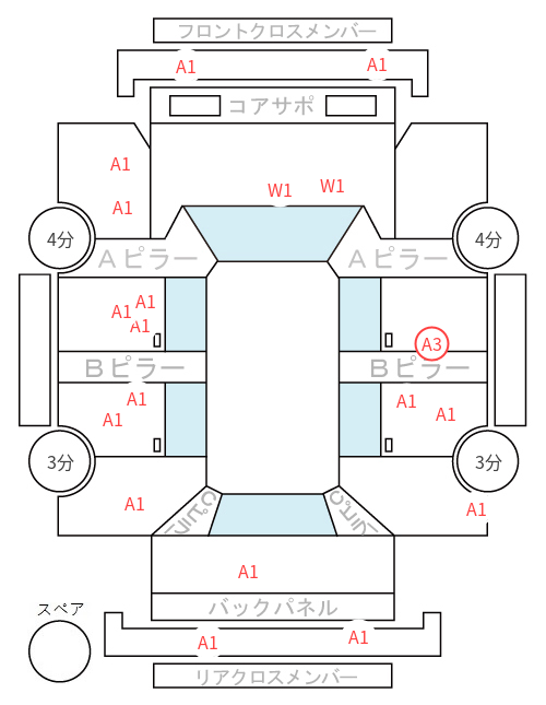 Body condition diagram (damage marks, Japanese labels)