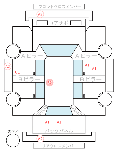 Body condition diagram (damage marks, Japanese labels)