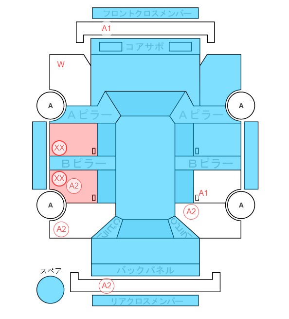 Body condition diagram (damage marks, Japanese labels)