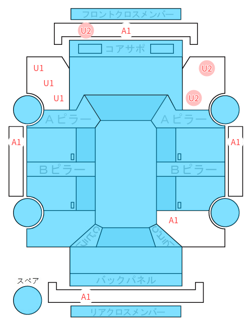 Body condition diagram (damage marks, Japanese labels)